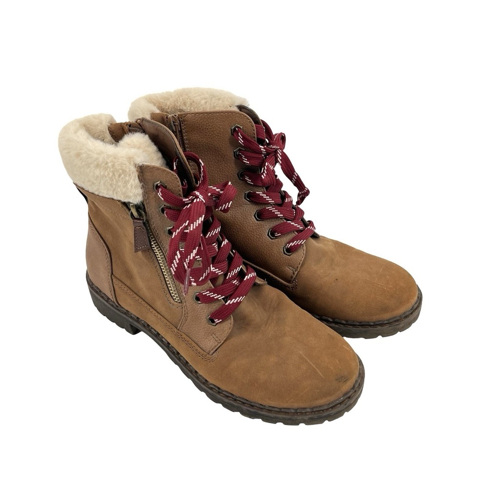 Maurices Parker Womens 8M Tan Faux Fur Lace Up Side Zip Combat Ankle Boots - Picture 2 of 7